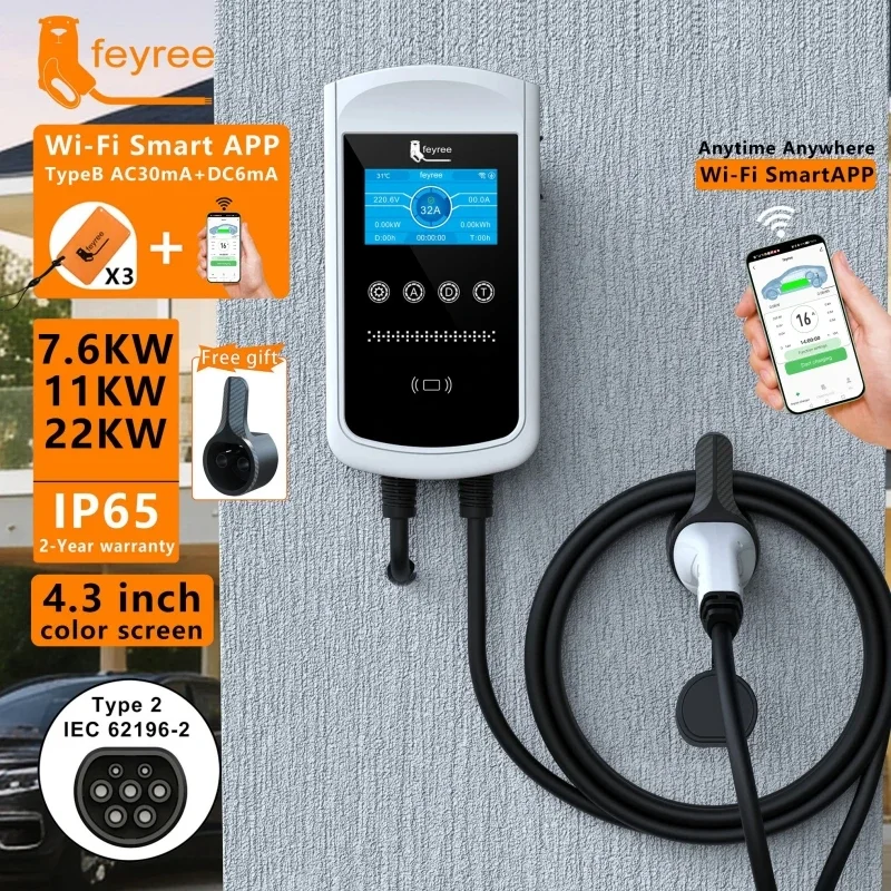 Pengisi Daya EV Feyree Tipe 2  - Ev Charger Type 2 22Kw 32A 3 Phase ulasan dan harga